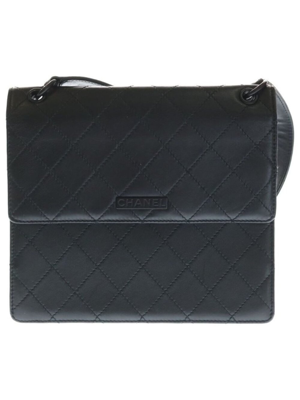 Chanel Quilted Logo Plate Leather Shoulder Bag Black No 5